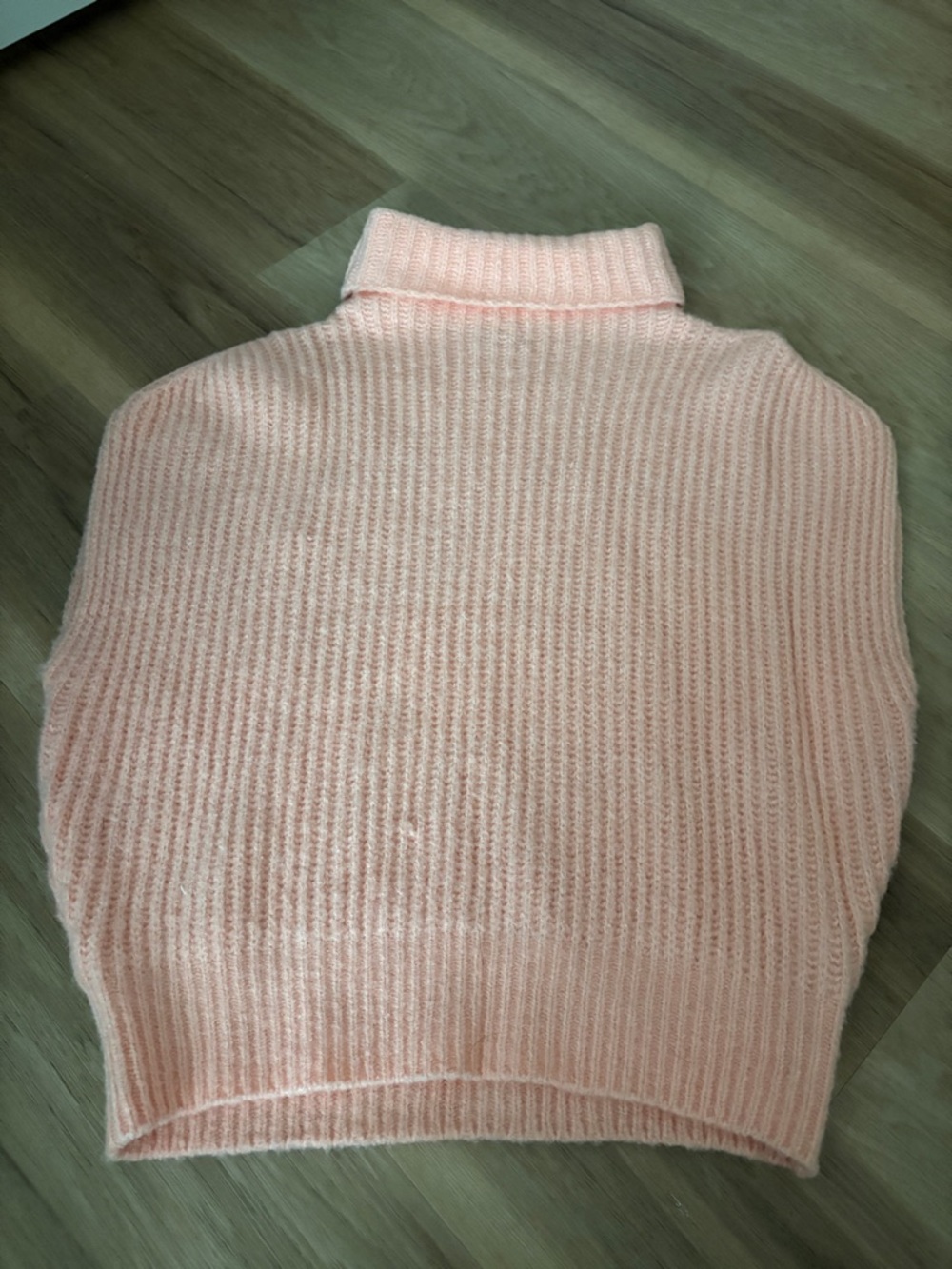 Classic Roll-Neck Ribbed Sweater in Light Pink